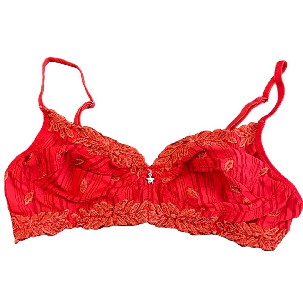 Salient Made In India Women's Size 34B Red Embroidered Bra